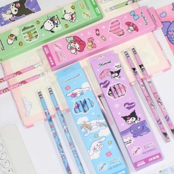 

SAKHA12 PCS PENSIL SANRIO FREE RAUTAN PENSIL ANAK MELODY CINAMOROL KUROMI