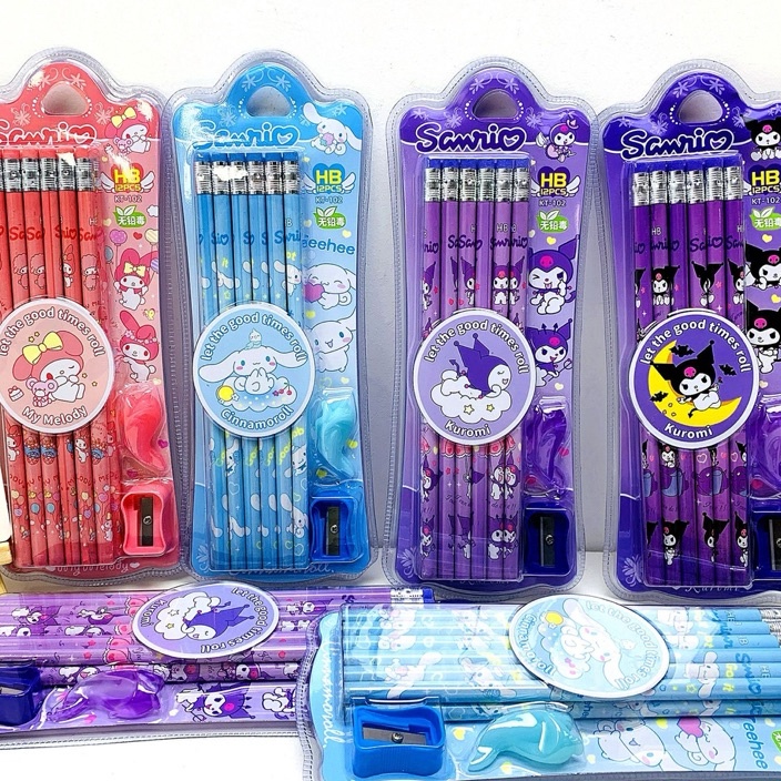 

PRODUK BARU KAMI Alat Tulis HB Sanrio Isi Pensil 12pcs dan Peraut 1 Sekolah Anak Kuromi cinnamoroll Melody