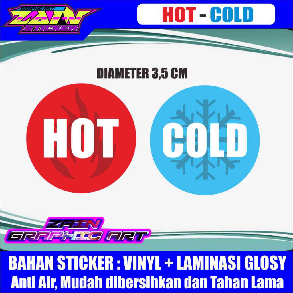 

stiker vinyl anti air / waterprof HOT & COLD BULAT (DIJUAL SEPASANG) laminasi glossy