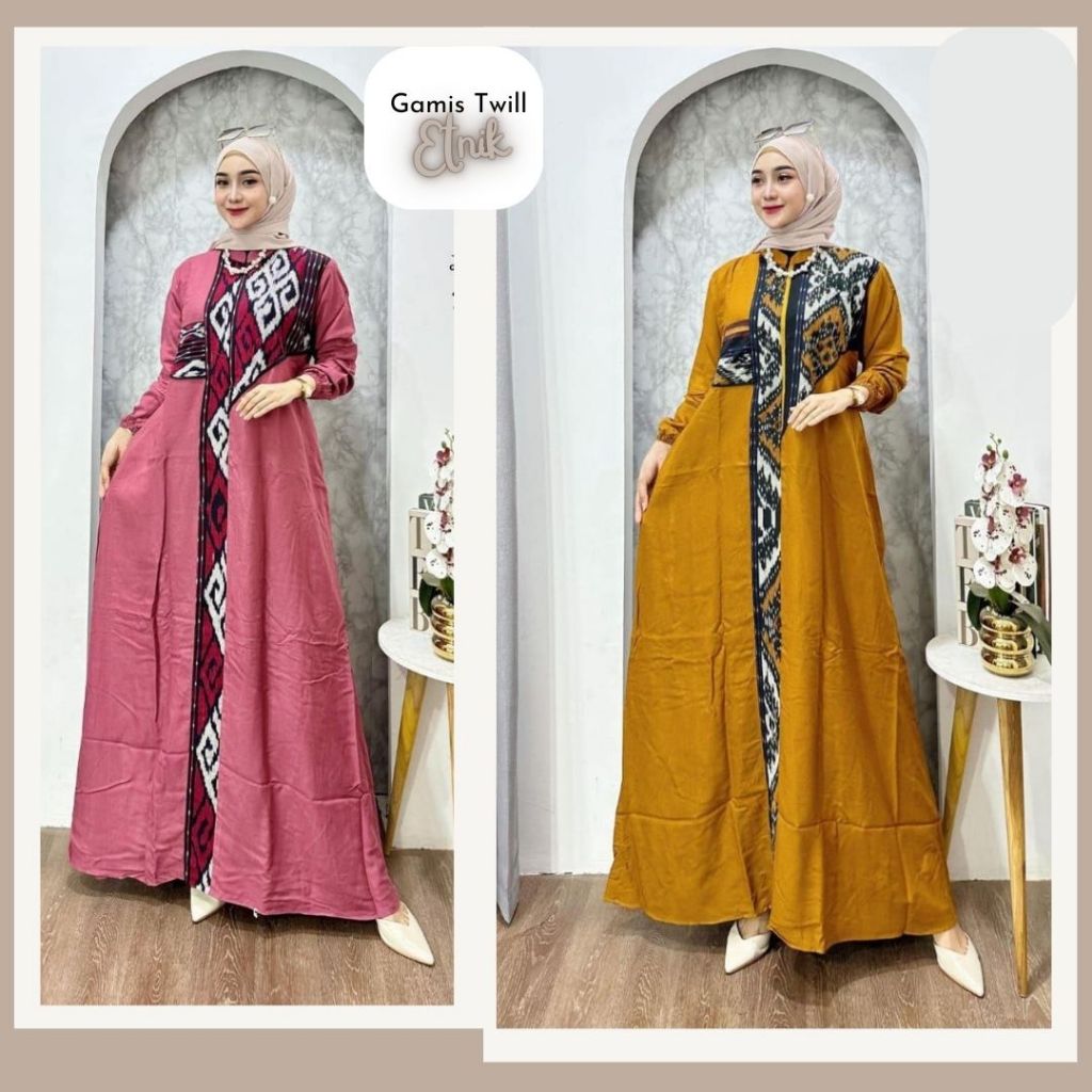 Gamis Twill Tenun Traso gamis polos kombinasi tenun etnik