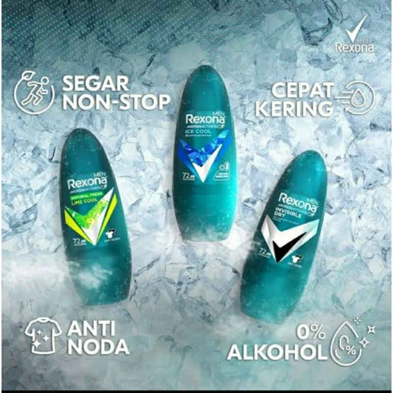 Rexona Men Deodorant Roll On 45 ml Deodoran 45ml Lime Cool Ice Adventure V8 Active Bright Charcoal S