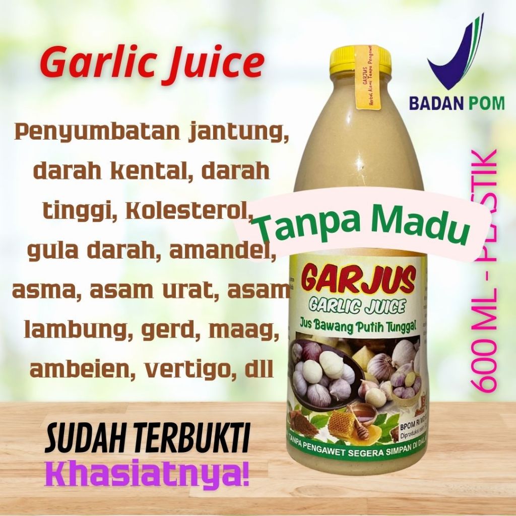 

BPOM 600ML Jus Bawang Putih Tunggal (TANPA MADU) Jahe Merah, Lemon, Cuka Apel - Diabetes, Kolesterol, Jantung, Asam Urat, Darah Tinggi, Hipertensi, Wasir, Diet, Detox, Vertigo, Pelangsing,