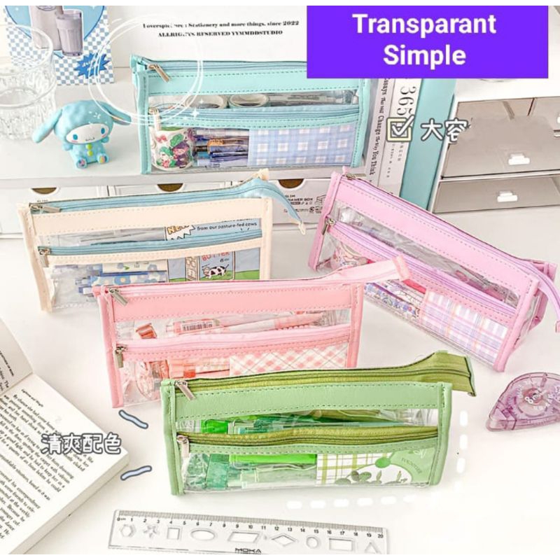 

CLEAR PENCIL CASE Tempat Pensil TRANSPARAN BIG STYLE DOUBLE SLETING AESTHETIC