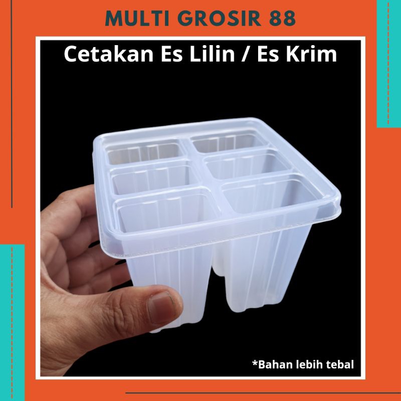 MG88 5 Set Cetakan Es Krim Loli Frozen Es Lilin Transparan 6 Sekat Plastic Popsicles Mold