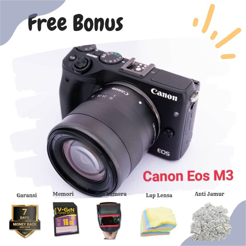 Canon Eos M3 +Lensa 16-50+ Memori 32 Gb +Tas Baru Dan garansi