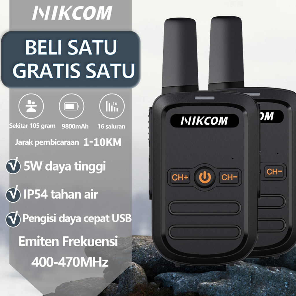 Ditalenibh - HT NIKCOM C51 2 Unit 5W UHF Radio Genggam Jarak Jauh 10KM 16 Channels