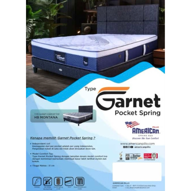 [KEDIRI] Matras Spring Bed Merk American Pillo Type Garnet Pocket Spring 120 140 160 180 x 200 | BAC