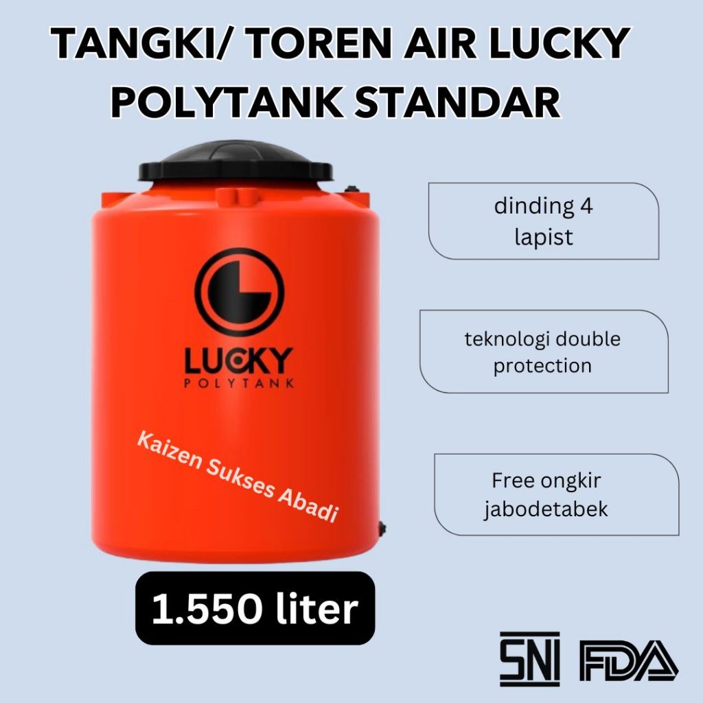 Tandon tangki toren air atas plastik merek lucky luki polytank standard LS 155 volume 1550 1500 lite