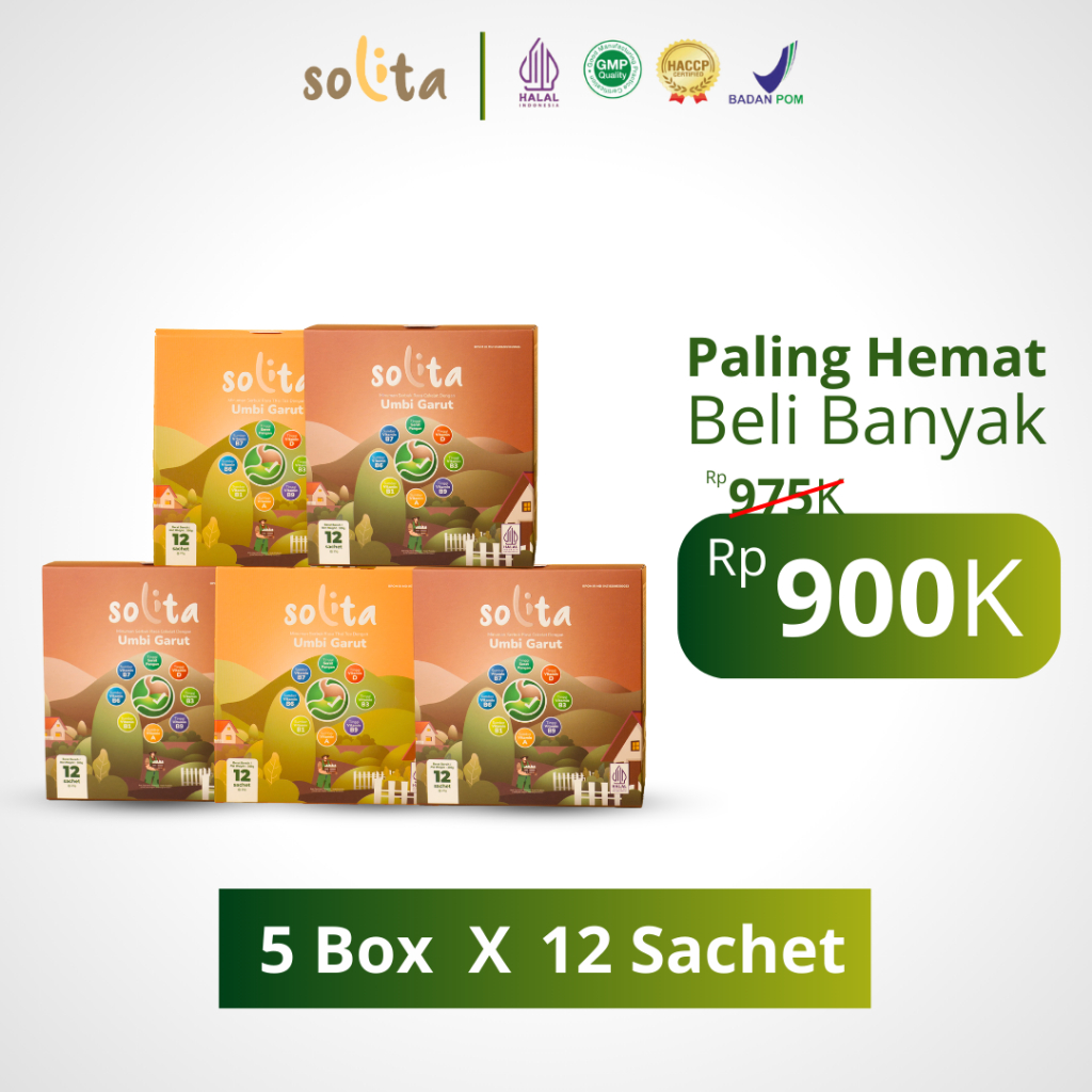 

SOLITA 5 BOX BUNDLE ISI 12 Minuman Herbal Umbi Garut Untuk Asam Lambung, Maag, Gerd Rasa Cokelat