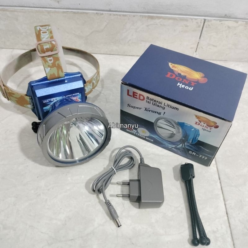 senter kepala dony 50 watt LED LASER kepala jumbo SR-777  diameter 10cm 3pcs baterai 8600mAh tahan 1