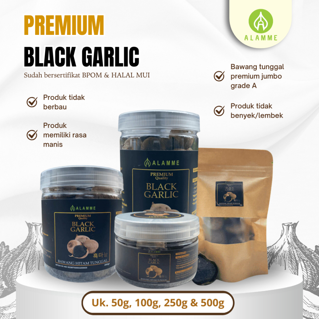 

Black Garlic - Bawang Hitam Tunggal Black Garlic Premium Ukuran 50 Gram 100 Gram Dan 250 Gram