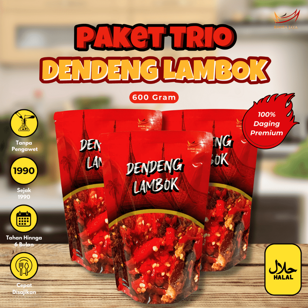 

PAKET TRIO Dendeng Balado Lambok Daging Sapi Padang Pedas Basah Siap Makan Bimba Jaya Kemasan 200 gr