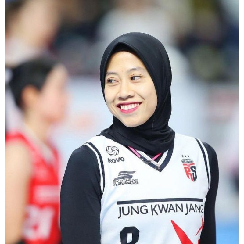 Pussat ❤️ Clemira Jilbab Bergo Pet Sport Spandek Jersey Hijab Voli Megawati Red Spark Hijab Olahraga