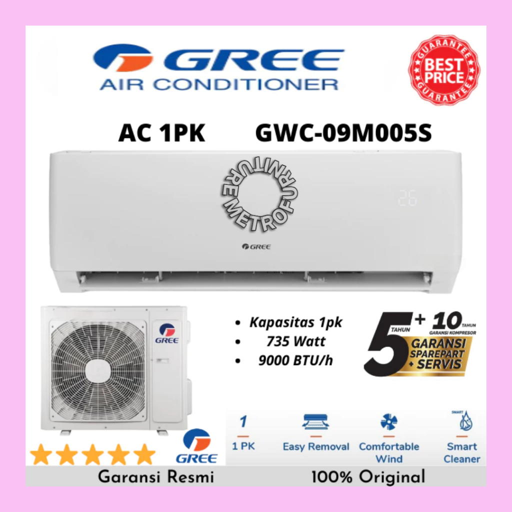 AC GREE 1 PK AC GREE 1 PK GWC-09M005S R32 FREE ONGKIR SERANG KOTA