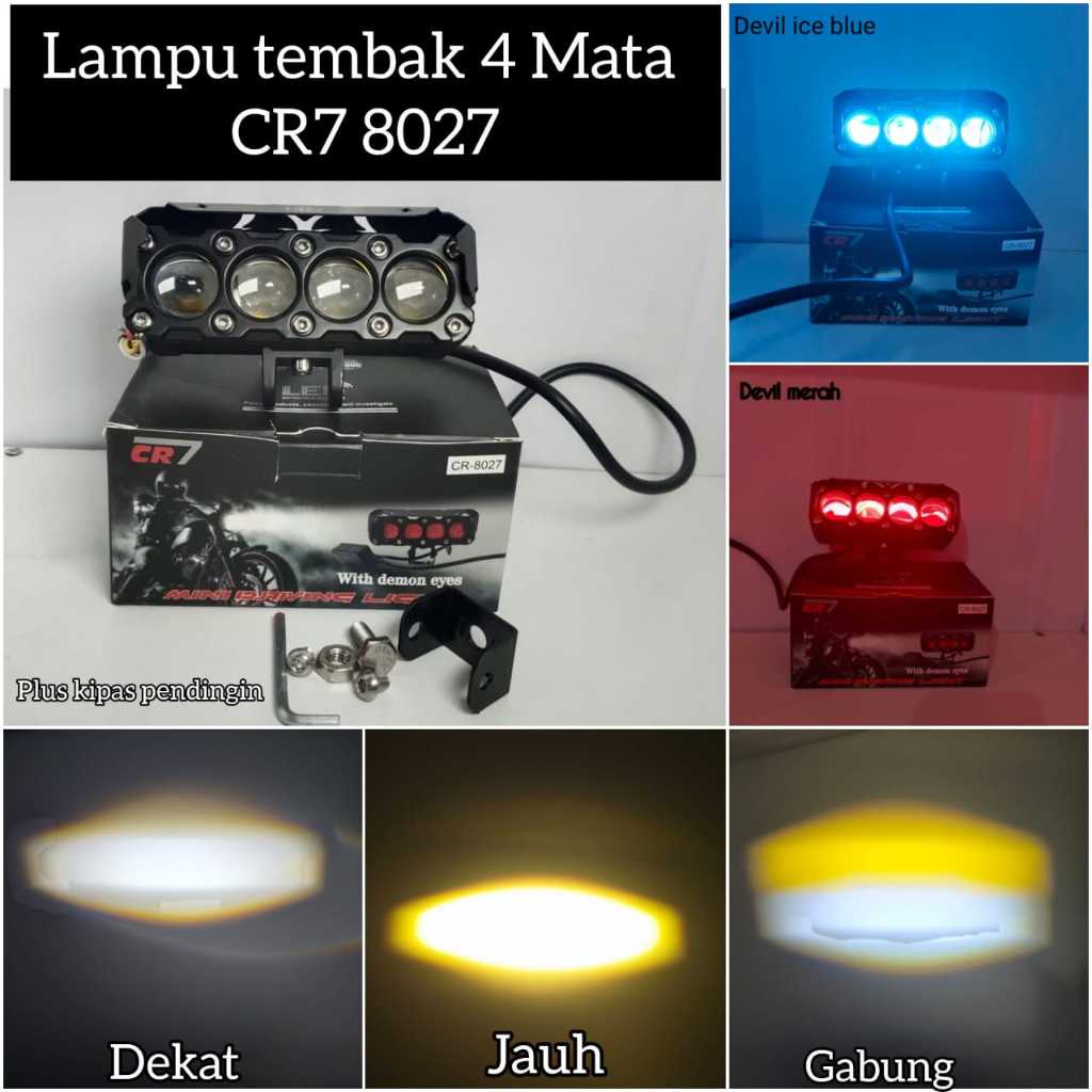 Original CR7 8027 Lampu Tembak 4 Mata CR7 Full Aluminium Waterproof Premium