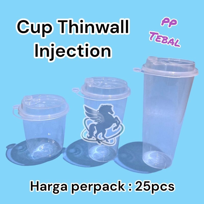 (ISI 25) Thinwall Cup Injection Tebal PP Oval Datar 14oz 380ml 16oz 500ml 24oz 700ml