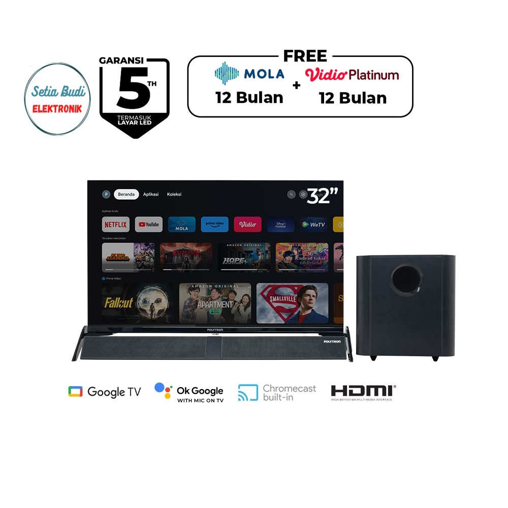 POLYTRON Smart Cinemax Soundbar Subwoofer Android TV 32 inch PLD 32BG9058