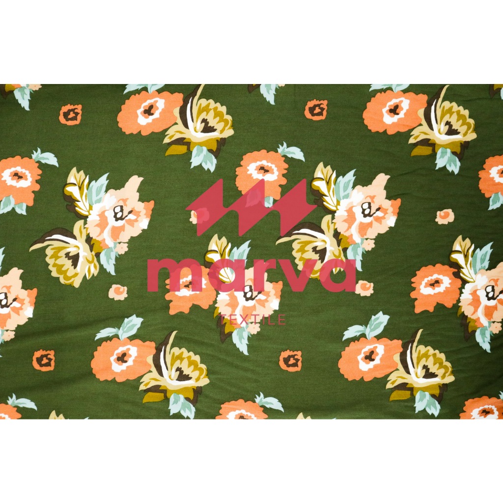Kain Batik Meteran Premium Bahan RAYON motif bunga warna hijau by Marva textile