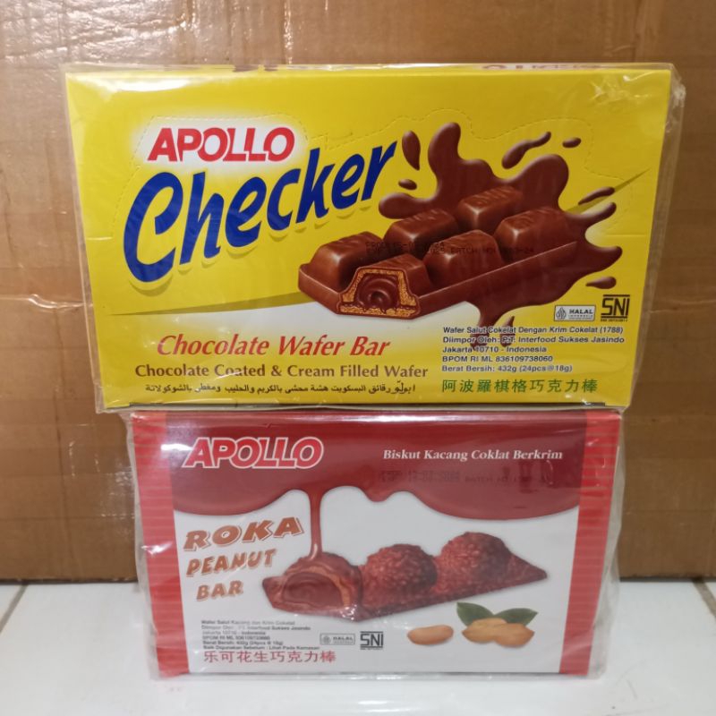 

APOLLO CHECKER CHOCOLATE WAFER BAR / ROKA PEANUT BAR 432GR