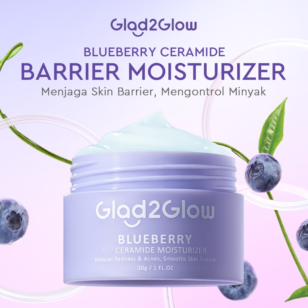 Glad2Glow 1/2pcs Blueberry Moisturizer Cream 5x Ceramide Skin Barrier Repair 30g | Pelembab Wajah Pe