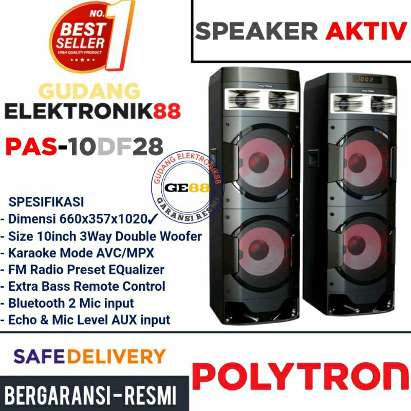 Speaker Aktiv POLYTRON Bluetooth PAS-10DF28 speaker aktif karaoke Mega extra bass Usb FM radio Promo