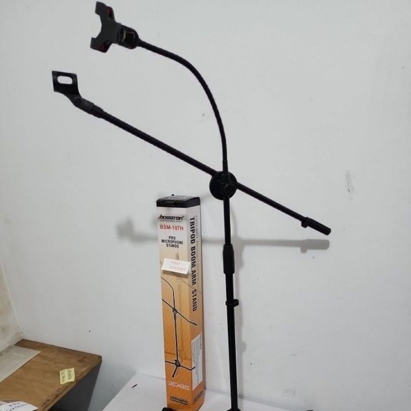 stand panjang berdiri mic hp tripod cagak mic + holder hp bostron bosstron BSM 107