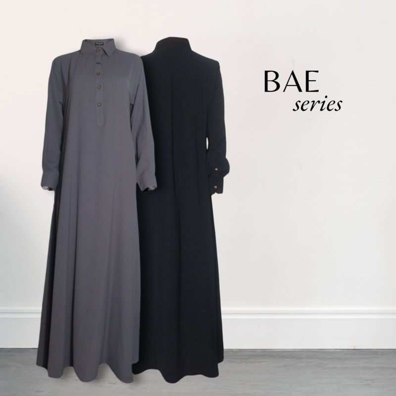 BAE Series Gamis Basic Polos Hitam Simple Dress Abaya Kemeja Fit To Oversize Wanita Muslimah Syar'i 