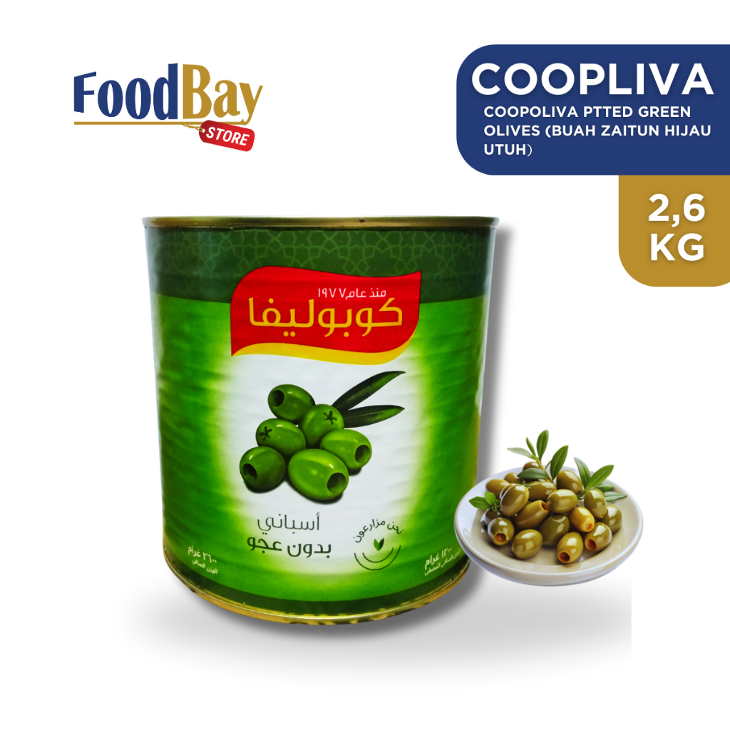 

COOPOLIVA Pitted Green Olives Buah Zaitun Olive Utuh Hijau Spain 2,6 Kg
