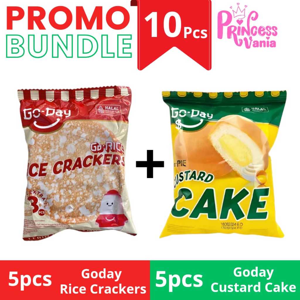 

PAKET BUNDLING HEMAT 5PCS GO RICE CRACKERS + 5PCS GO PIE CUSTARD CAKE GODAY SNACK BISKUIT