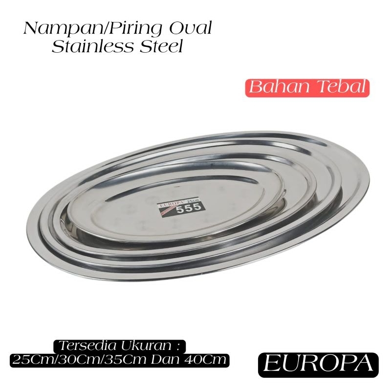 Piring Saji Oval Nampan Oval Stainless Tebal Kukus Tim Ikan Sate Sayuran Piring Shusi Stainless