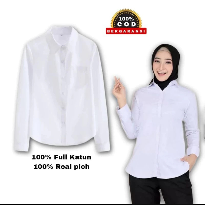 STYLE FASHION Kemeja Kerja Wanita Lengan Panjang Kantor Putih Polos Formal STYLE FASHION