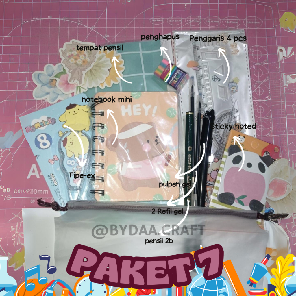 

Bydaa.craft - PAKET 7- SET ALAT TULIS 12 IN 1 LENGKAP / STATIONERY UNTUK HADIAH / HAMPERS KADO GIFT UNTUK LEBARAN / HAMPERS