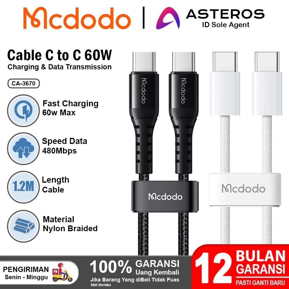 MCDODO Kabel Data Type C to Type C Fast Charging 60w Max CA-5640 CA-5641 CA-5690