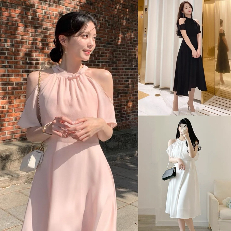 Midi Dress Polos Model Halter Neck dengan Ukuran Jumbo untuk Pesta