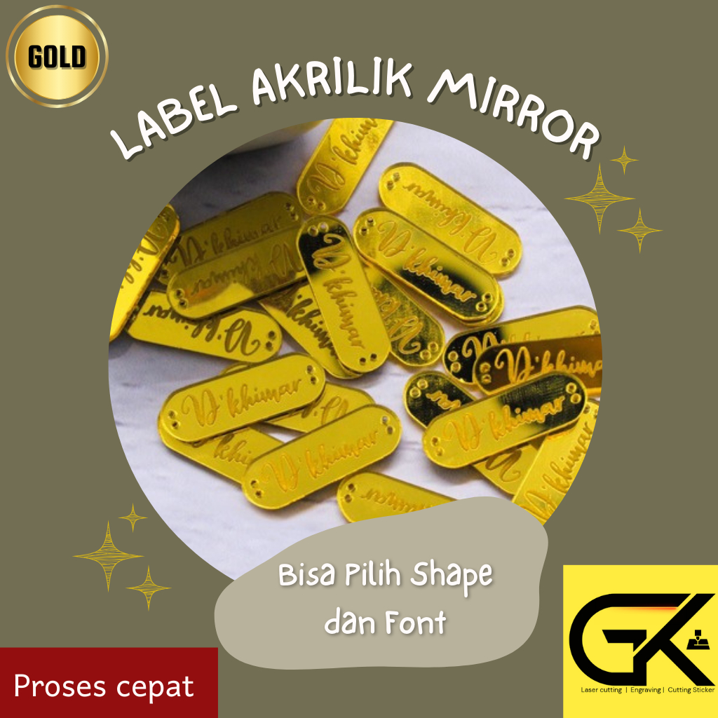 

LABEL AKRILIK MIRROR GOLD/ROSE GOLD/SILVER |CUSTOM LABEL PRODUK| LABEL HIJAB| LABEL BAJU| BRANDING AKRILIK