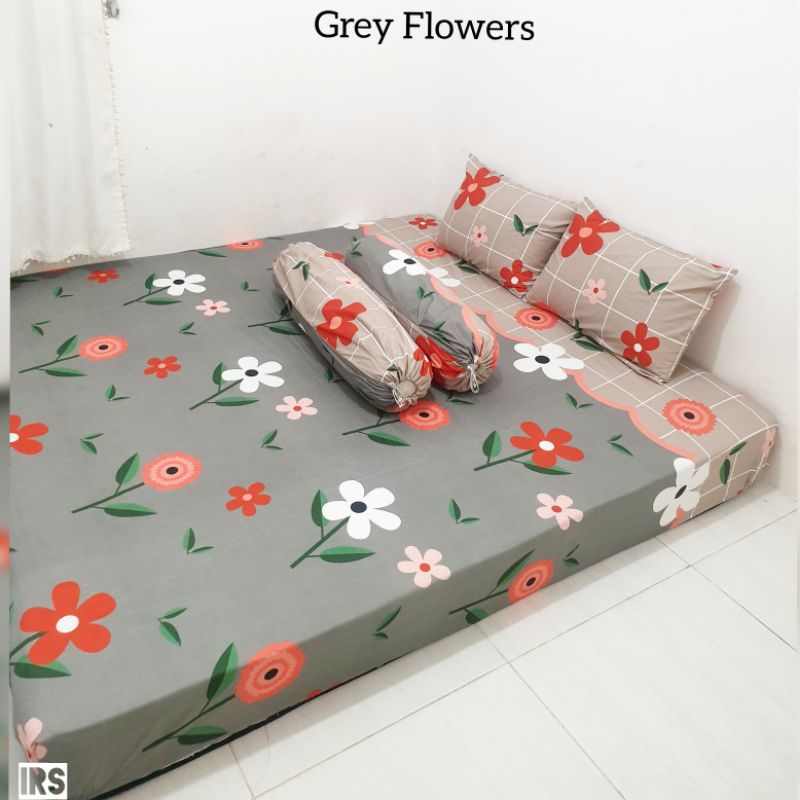 sprei grey flowers