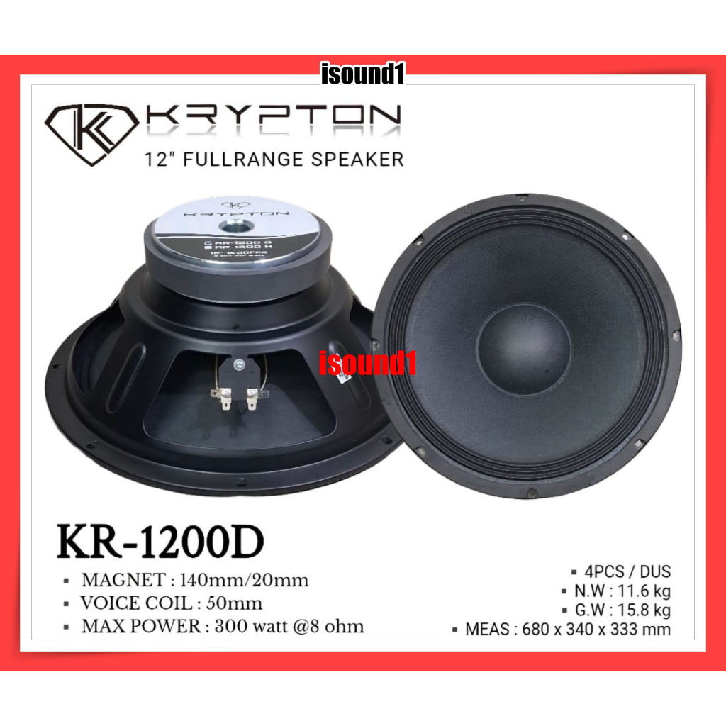 SPEAKER KOMPONEN KRYPTON KR 1200D 12 INCH 12 IN 12" FULL RANGE SPEAKER KR1200D 300 WATT ORIGINAL