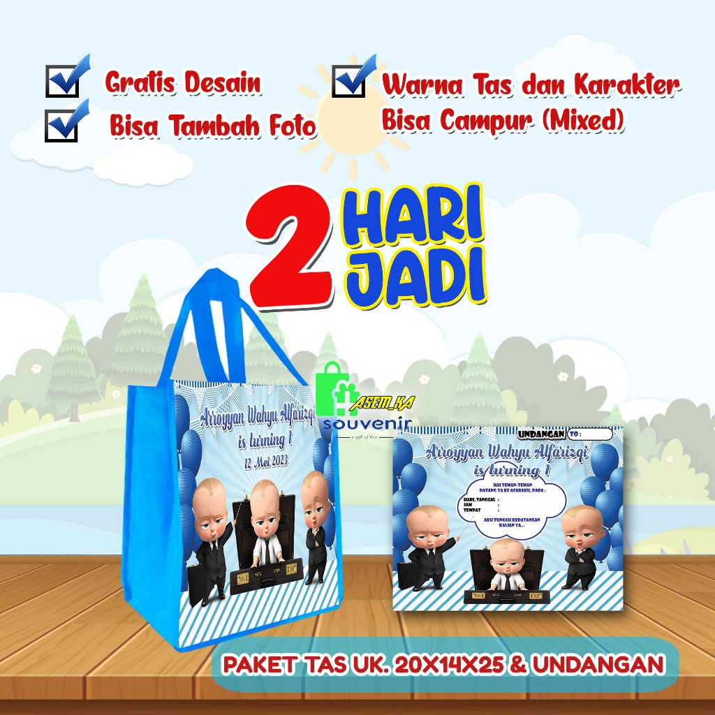 

PERLENGKAPAN PAKET PESTA ULANG TAHUN TAS 20 X 14 X 25 GRATIS UNDANGAN CUSTOM MURAH COD 2 HARI JADI