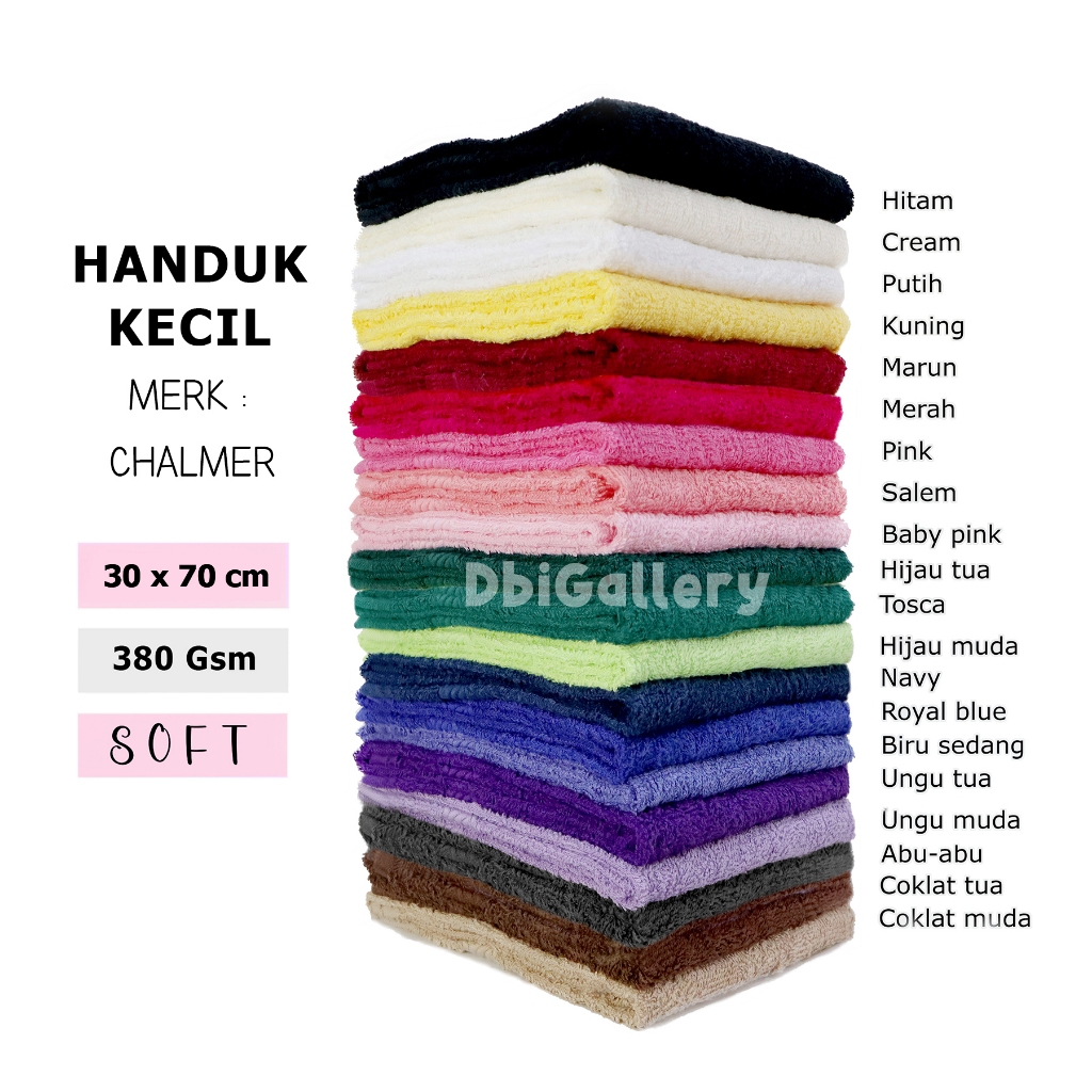 Handuk Kecil 30x70 Merek Chalmer Banyak Warna Polos Handuk Salon Handuk Sport