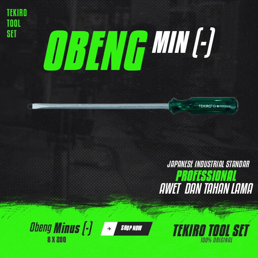 TEKIRO Obeng Ketok Minus Min 8x200 MM Tumpul Go Thru Gagang Hijau Perkakas Tukang