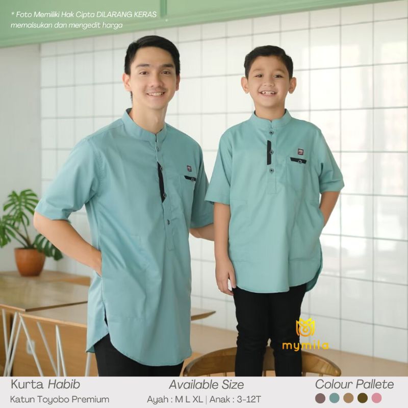 Baju Koko Couple Ayah Dan Anak Warna Biru Wardah Bahan Toyobo Premium Kurta Couple Habib Moeslim