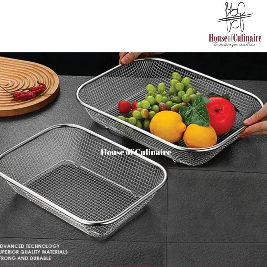 Saringan Kotak Keranjang Buah Peniris Minyak Baskom Cuci Sayur Stainless