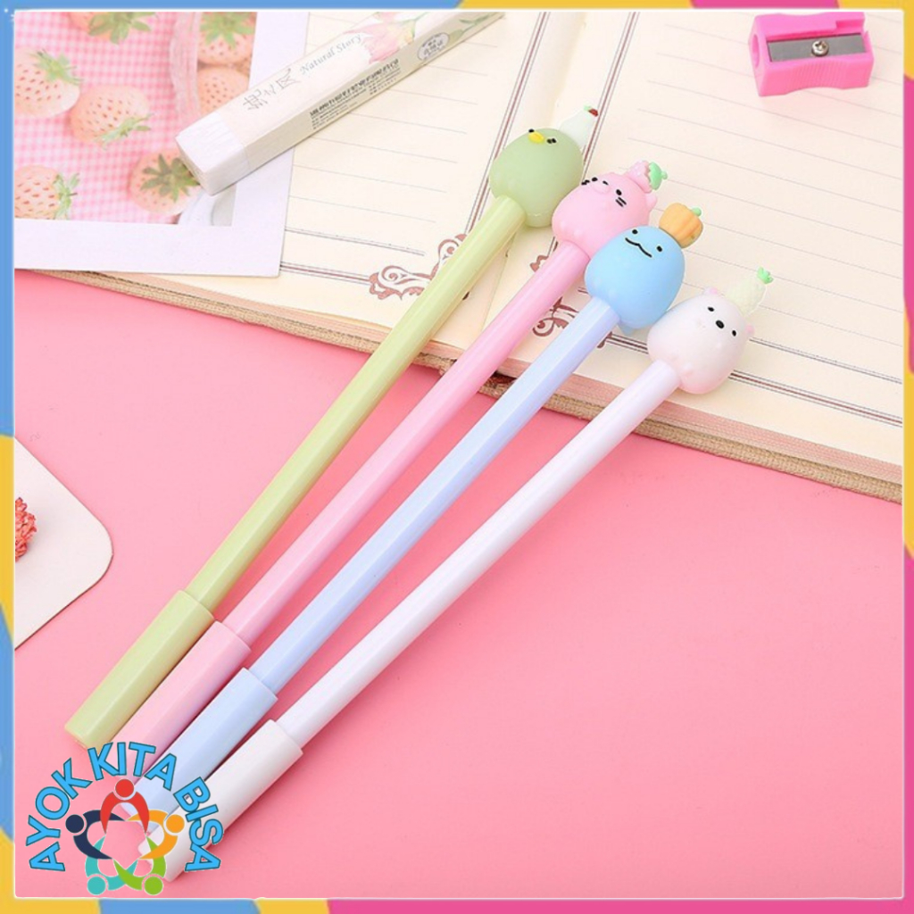 

AKB Pena Tinta Hitam Karakter Hewan Lucu Model Animal Buah Pen Ujung Lancip Karakter Murah