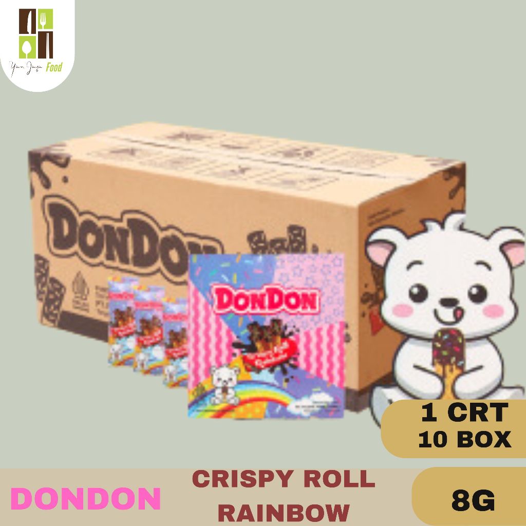 

Dondon Crispy Roll Rainbow / Wafer Roll / Isi Coklat / Coklat Roll / 1 Karton / 10 BOX