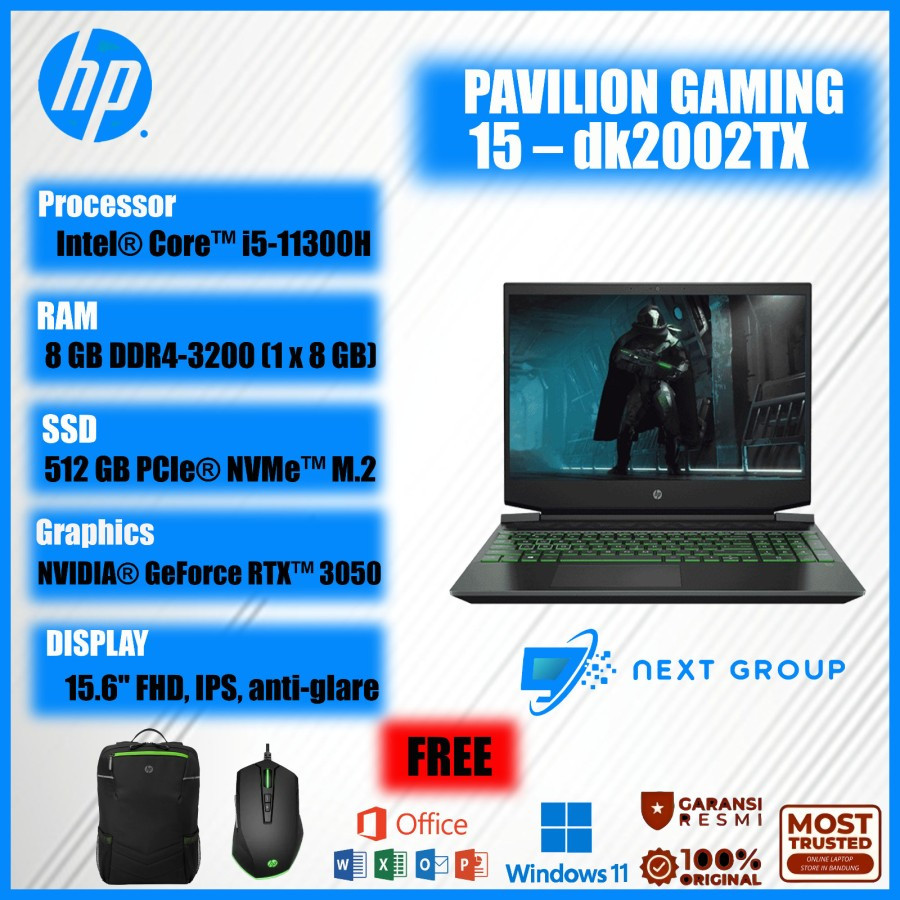 HP Pavilion Gaming 15-dk2002TX i5-11300H 8GB 512GB RTX3050 4GB W10 OHS