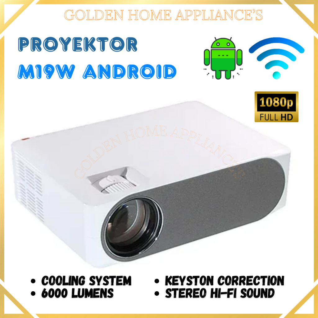Proyektor Android M19 6000 Lumen | Resolusi 1080P Full HD High Lumen | Home Projector Android