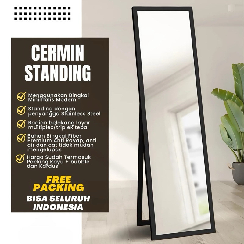 Cermin Full Body Kaca Standing Mirror Frameless Termurah Berkualitas