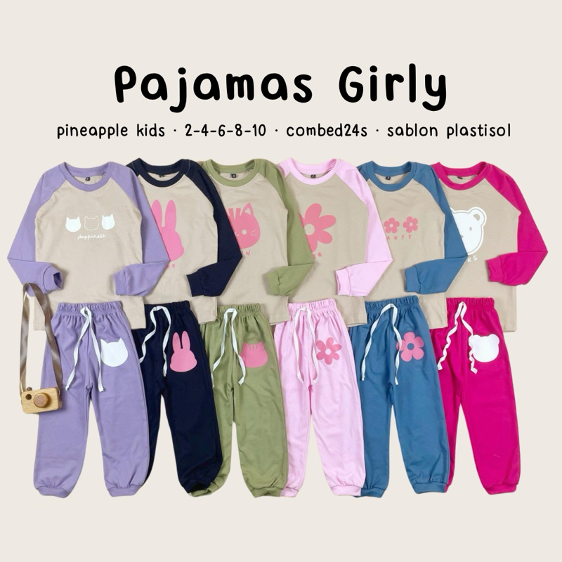 Pajamas Anak Perempuan Setelan Kaos Lengan Panjang Girly Pineapple Kids