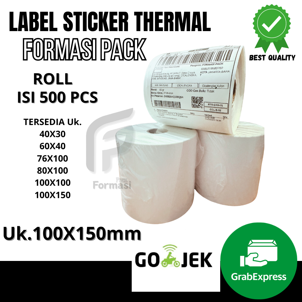 

LABEL STICKER THERMAL Termal 100 X 150 mm 4x6" isi 500pcs ukuran A6