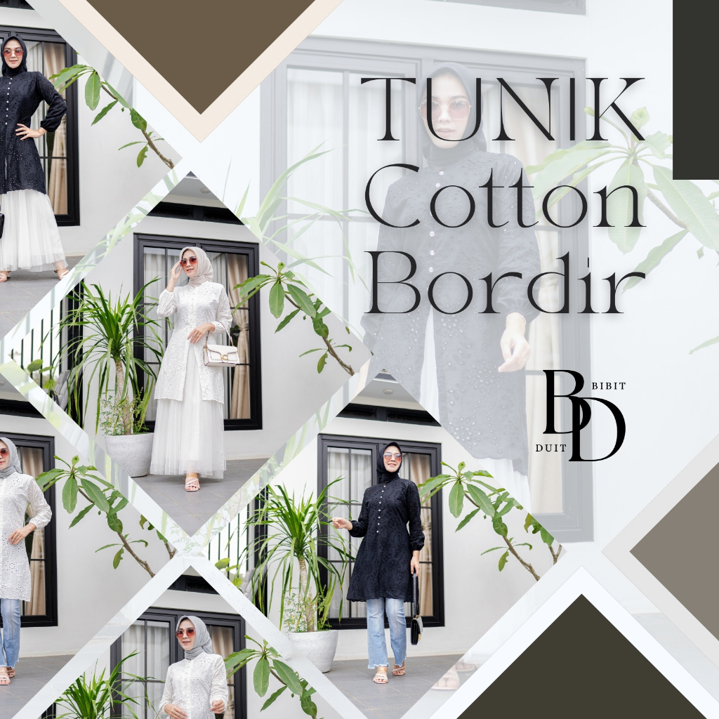 RB Atasan Chea Tunik Wanita Katun Bordir Cotton Bolong Premium Jumbo Putih Tunic Kondangan Elegan M